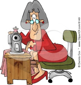 6149-Elderly-Seamstress-Woman-Sewing-A-Dress-Clipart-Picture